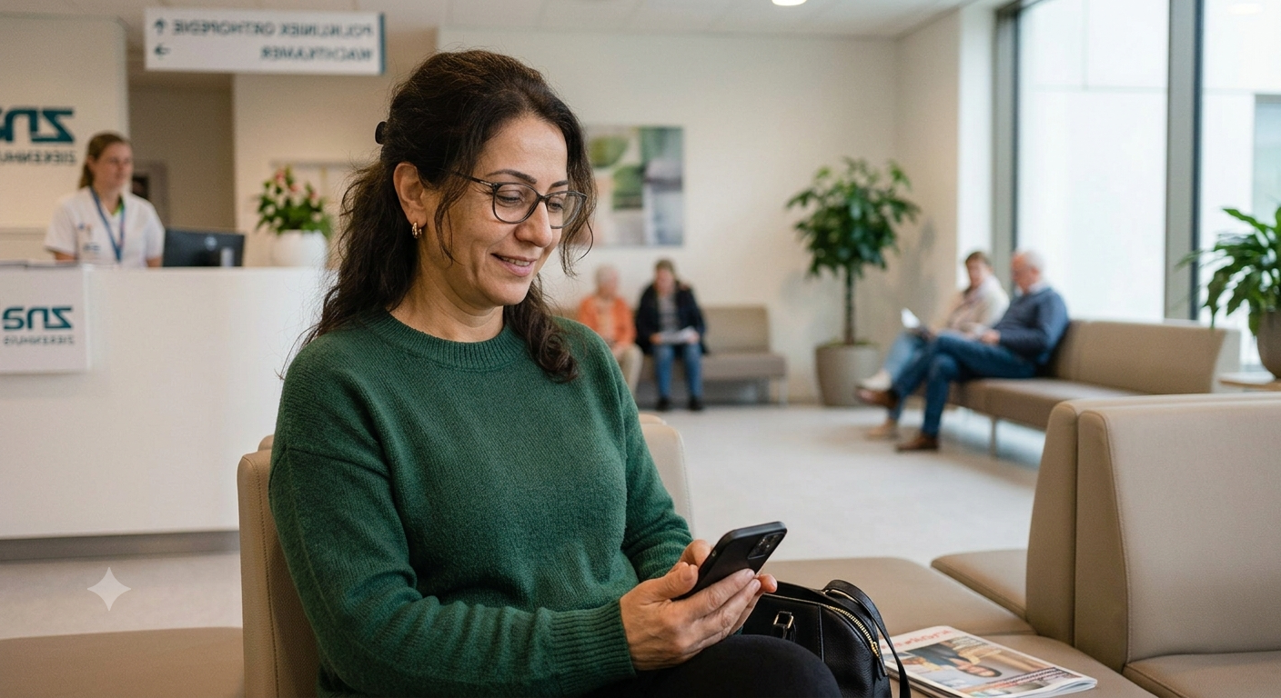Sara bekijkt informatie over haar ingreep in het ziekenhuisportaal